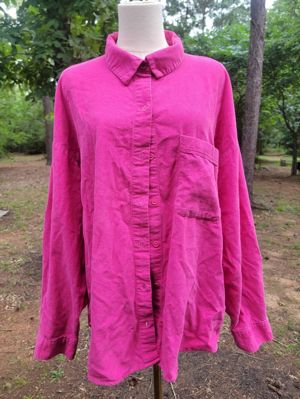 H&M Divided Fuchsia Corduroy Button Up Top